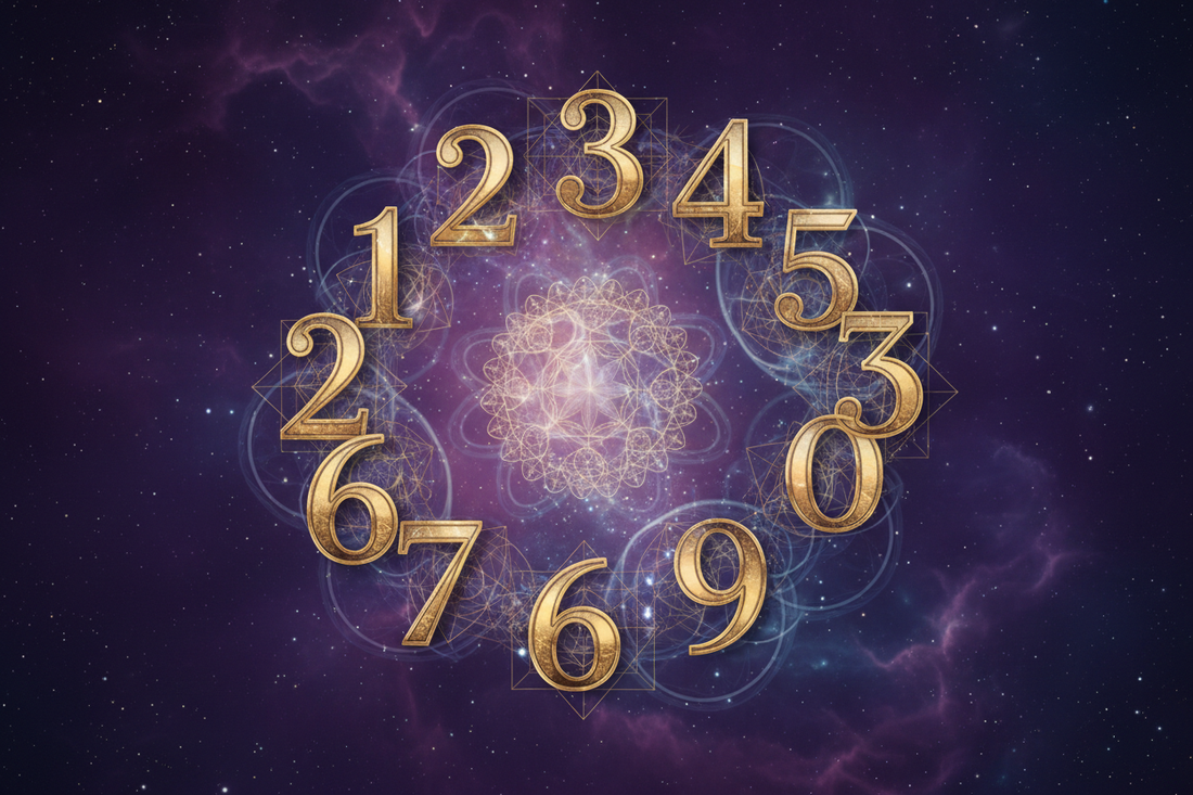 Símbolos numerológicos y números místicos representando el poder de la numerología