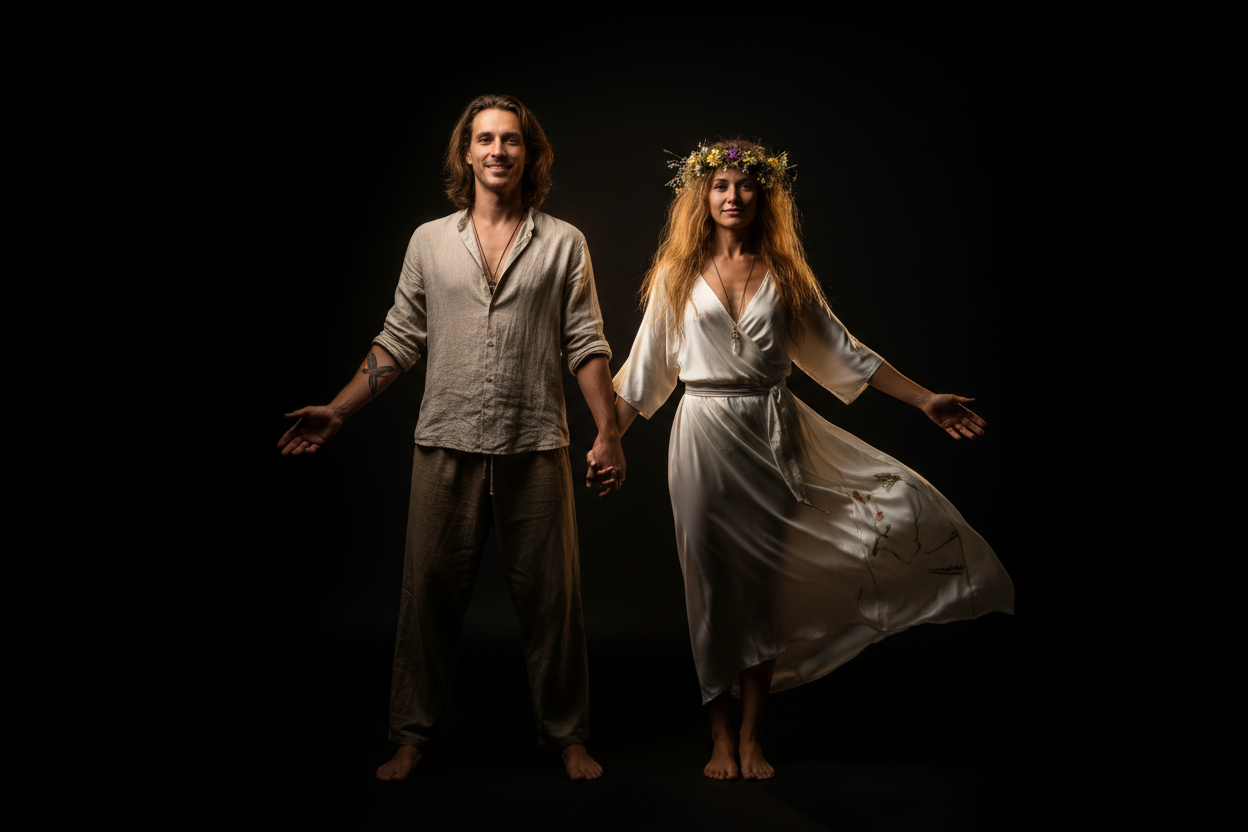 hombre y mujer libres y auténticos en fondo negro